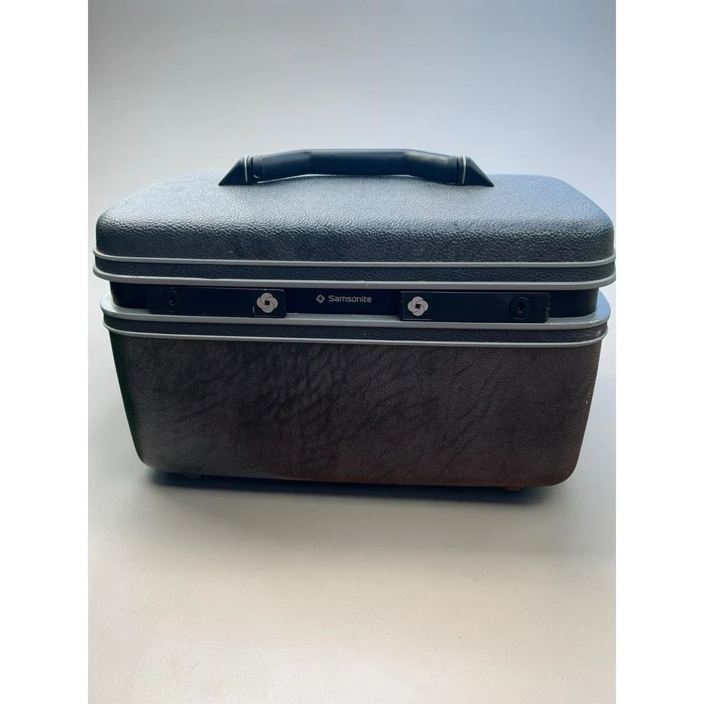 Vintage Samsonite Series 3600 Charcoal Gray Vanity Train Case w Mirror & Keys